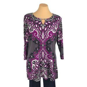 JM Collection Tunic Top Size XL Purple Gray Embellished